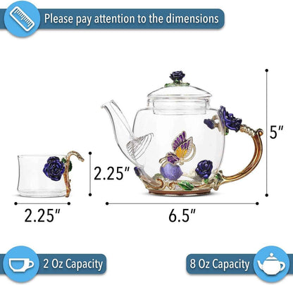 Floral Glass Tea Set with Teapot – 2 Cups
