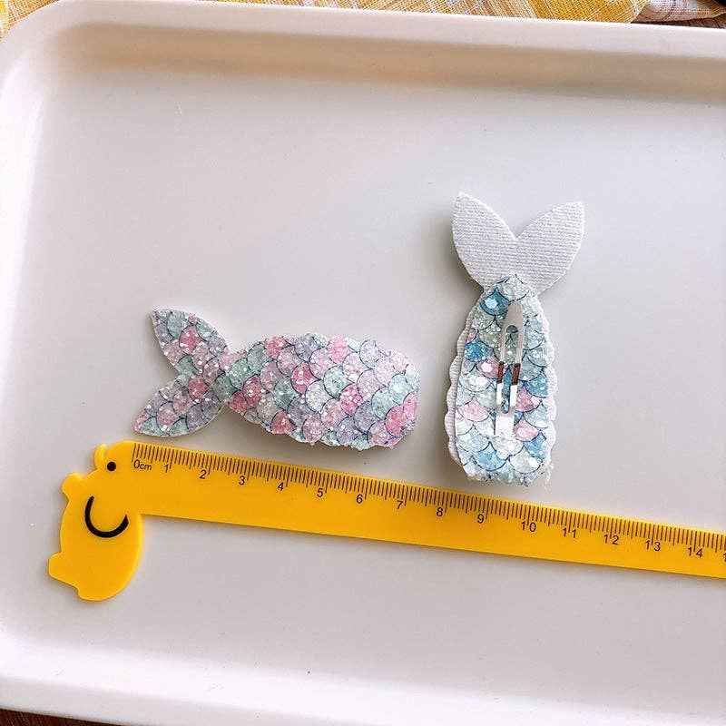 Colorful Glitter Mermaid Tail Kids Hair Clips Sweet Cute BB Clips: 3-Rainbow Set