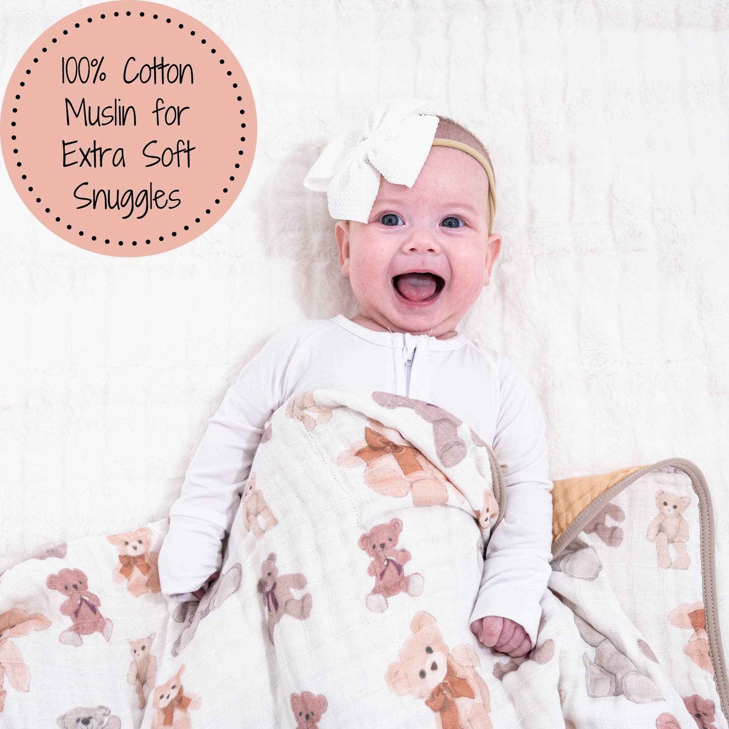 LollyBanks - Bear Hugs Baby Toddler 100% Cotton Muslin Blanket  47"x47"