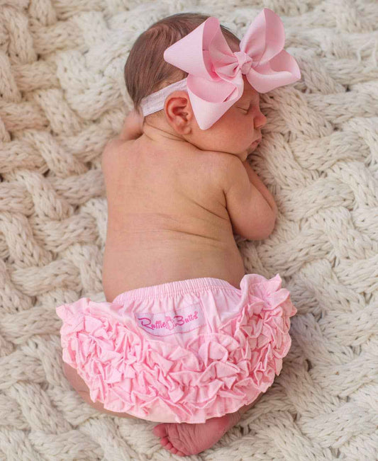 Baby Girls Baby Pink Woven RuffleButt Bloomer: Pink / Newborn