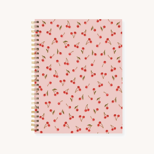 Elyse Breanne Design - Painted Cherries 7x9 Hardcover Spiral Notebook