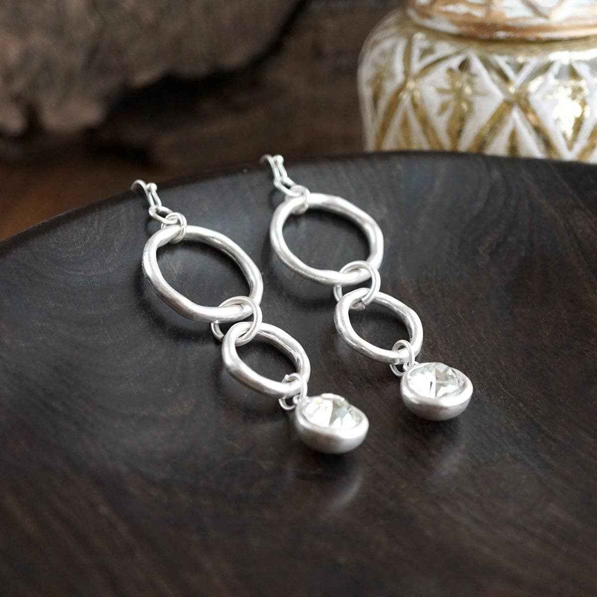 Moonlit Circles – Crystal Drop Link Earrings: Two Tone