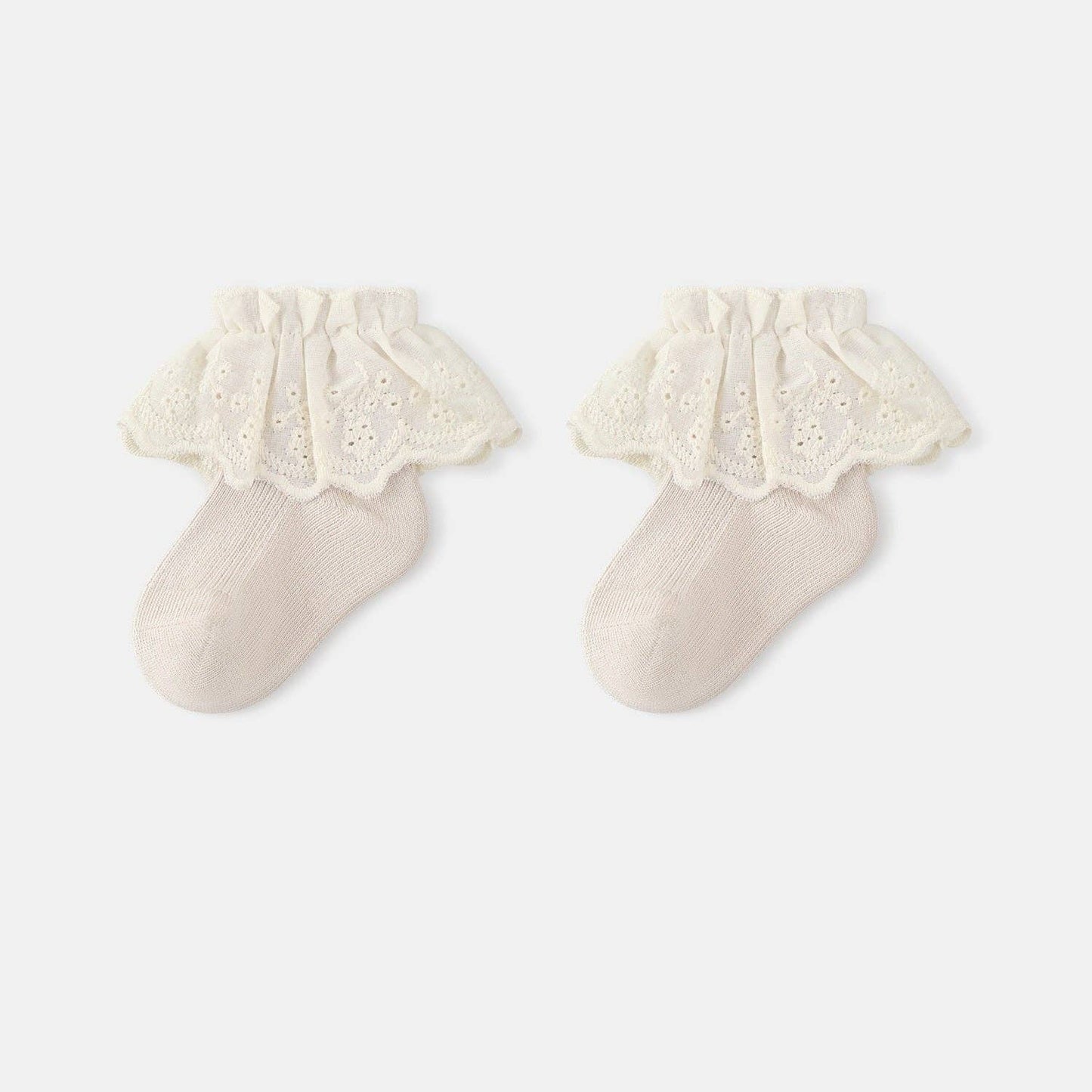 Autumn and Spring Baby Kids Girls Breathable Lace Trim Vintage Socks: Beige / S (0-1Y)