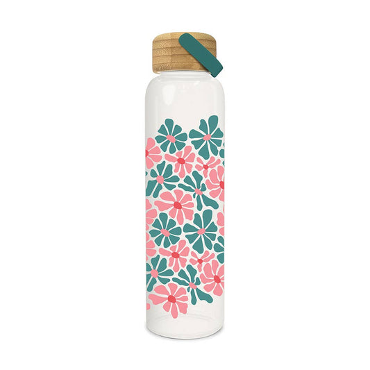 Daisy Maze Glass Water Bottle with Bamboo Lid