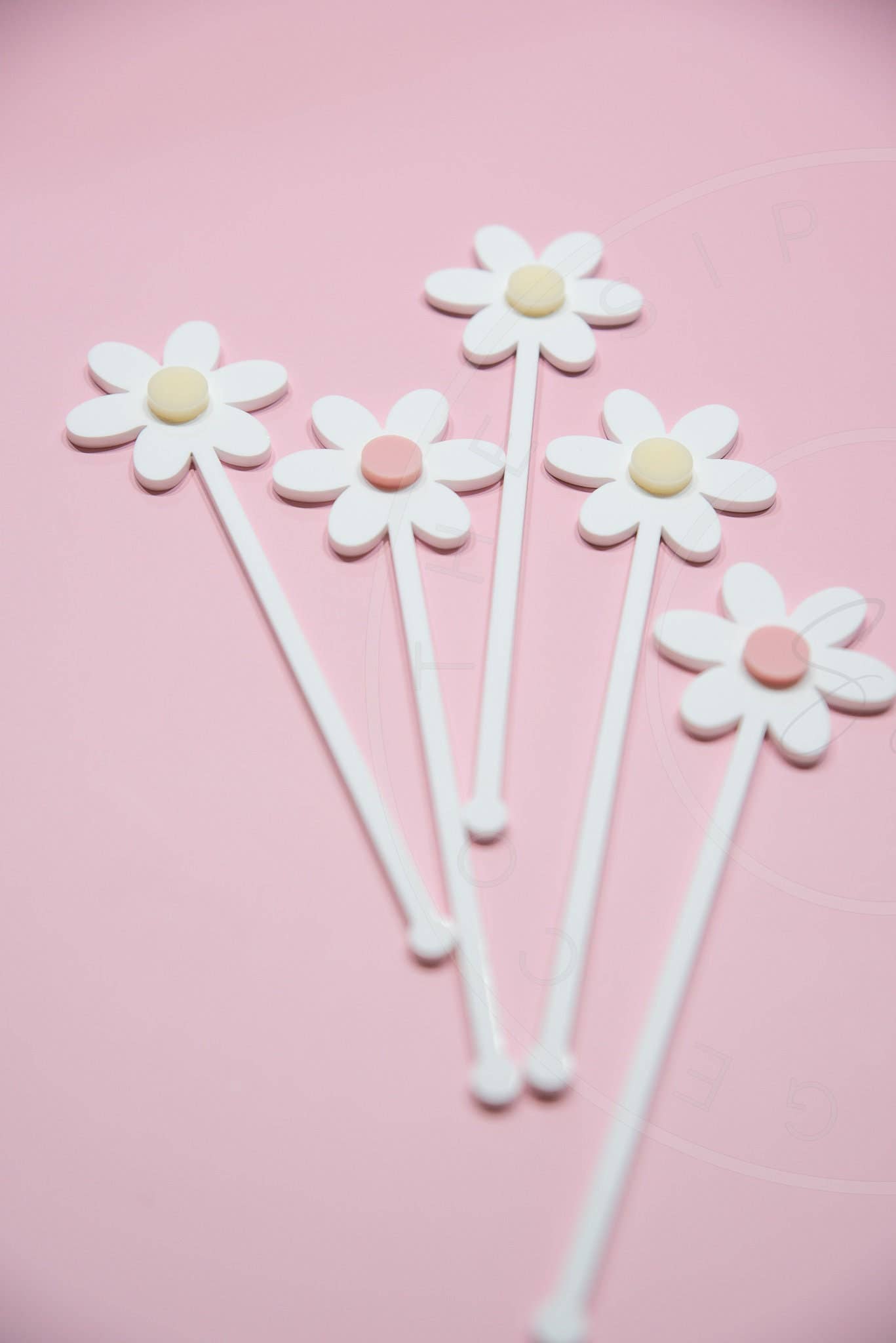 3D Daisy Layered Drink Stirrers Set of 5 Swizzle Sticks