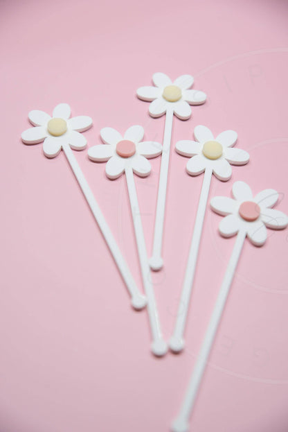 3D Daisy Layered Drink Stirrers Set of 5 Swizzle Sticks