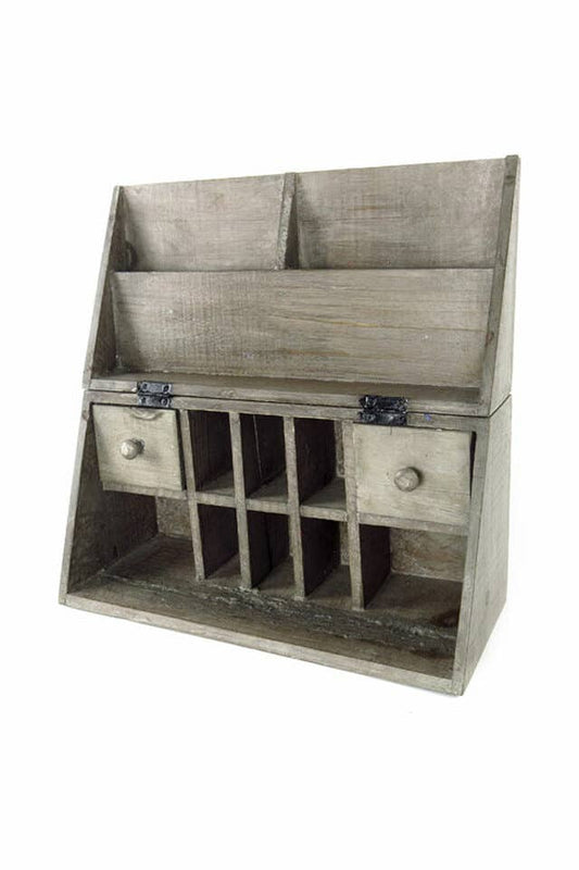Rustic Recycled Pine Folding Campaign Desk Organizer