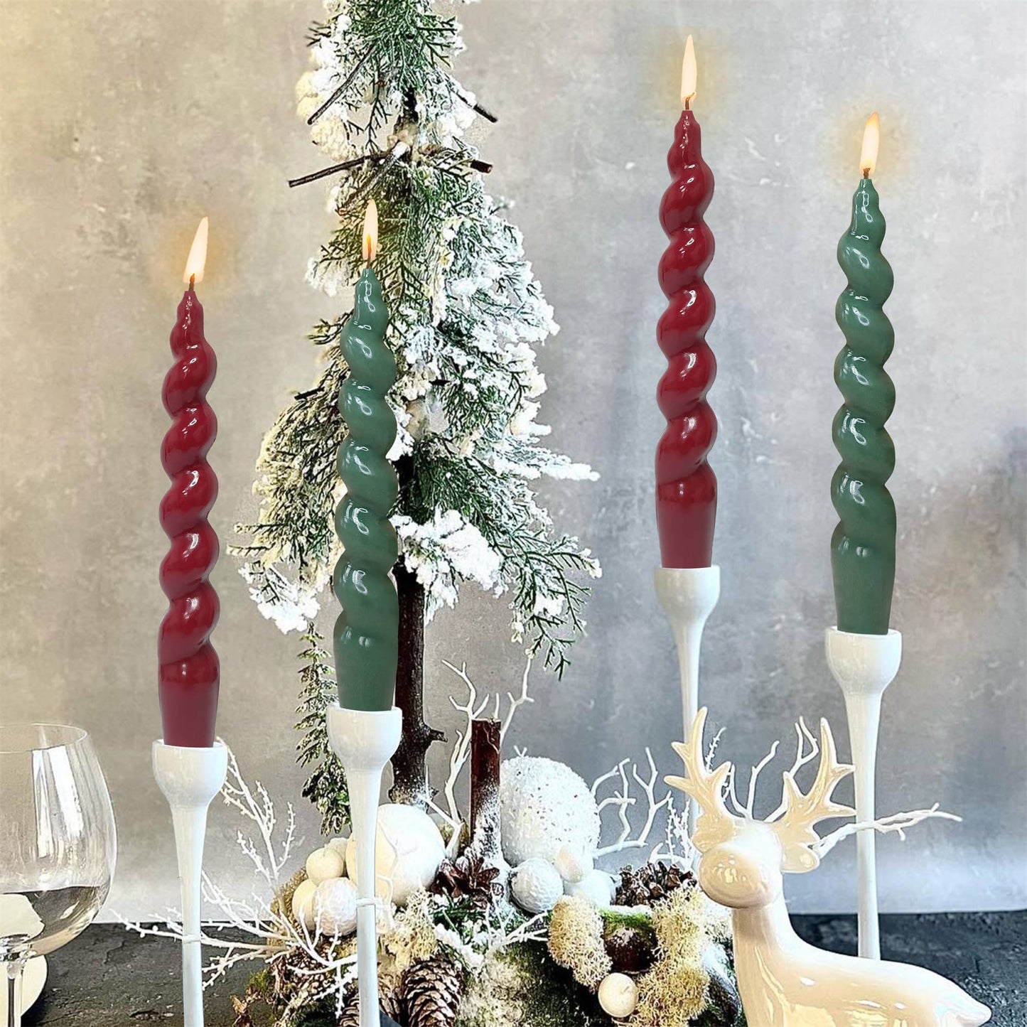 Spiral Christmas Holiday Taper Candles - set of 4