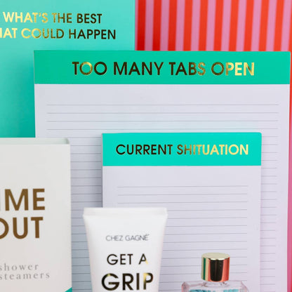 Chez Gagné - Too Many Tabs Open - Large Memo Lined Notepad - Neon Emerald - 65 perforated pages - 10x8