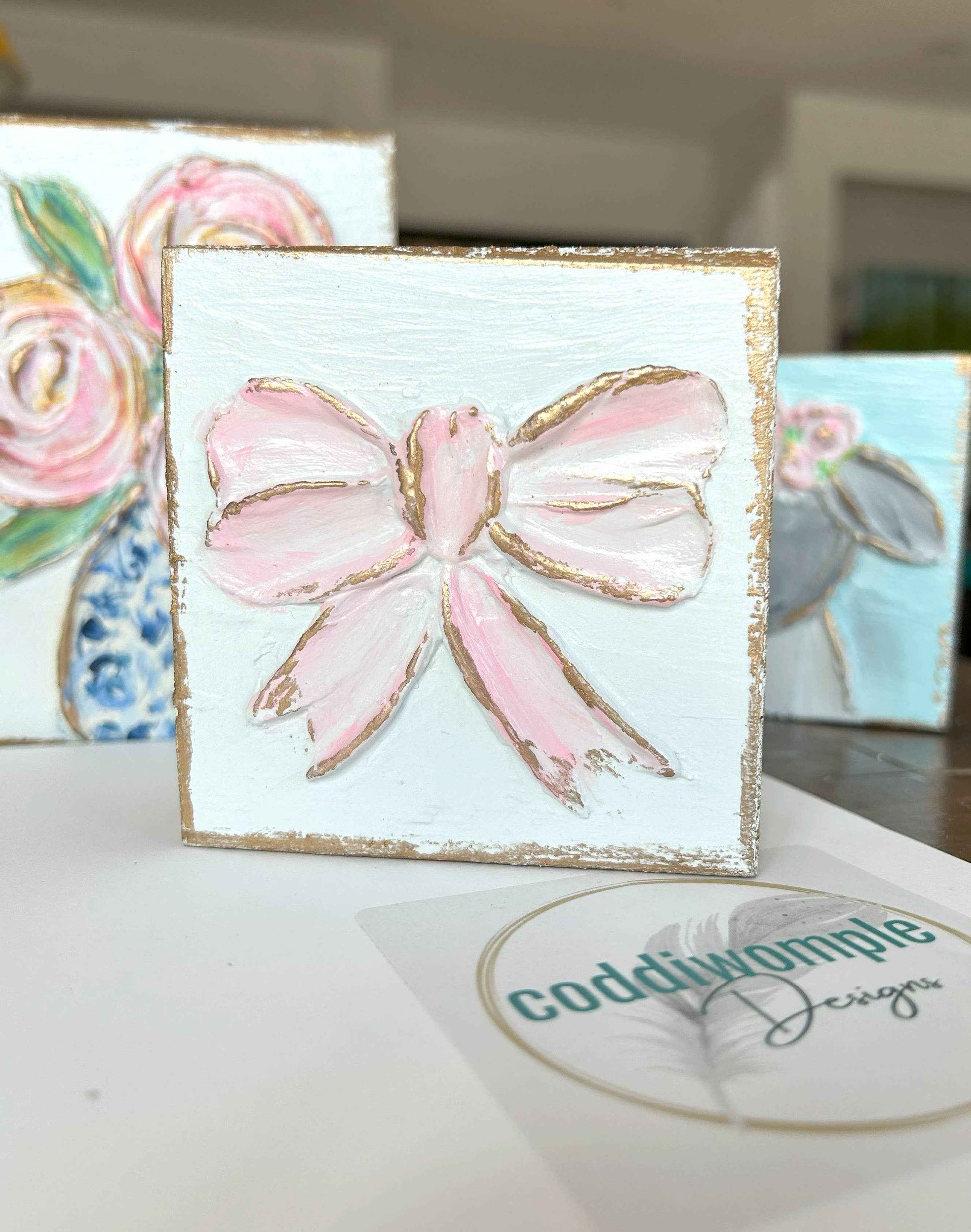 Pink bow mini block  |  floral Easter Spring baby nursery