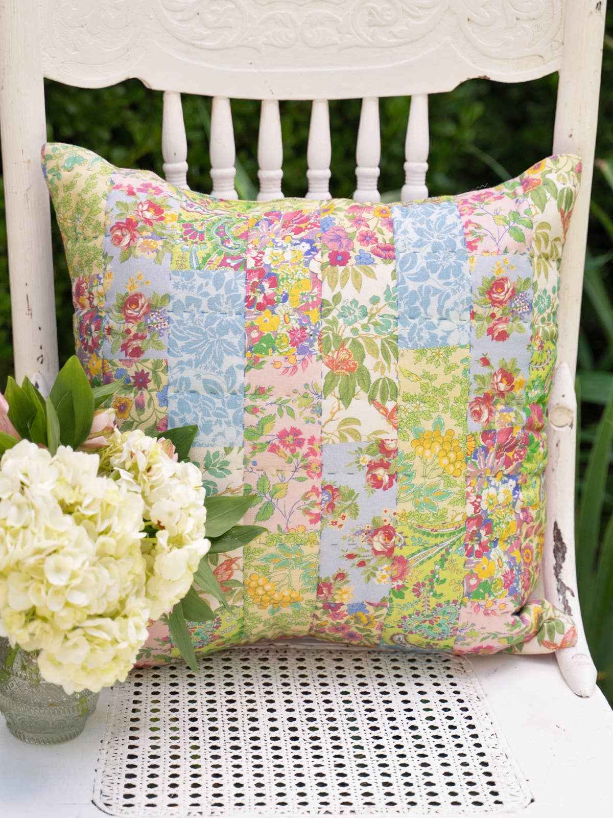 Garden Collage Patchwork Cushion Cover - Pastel