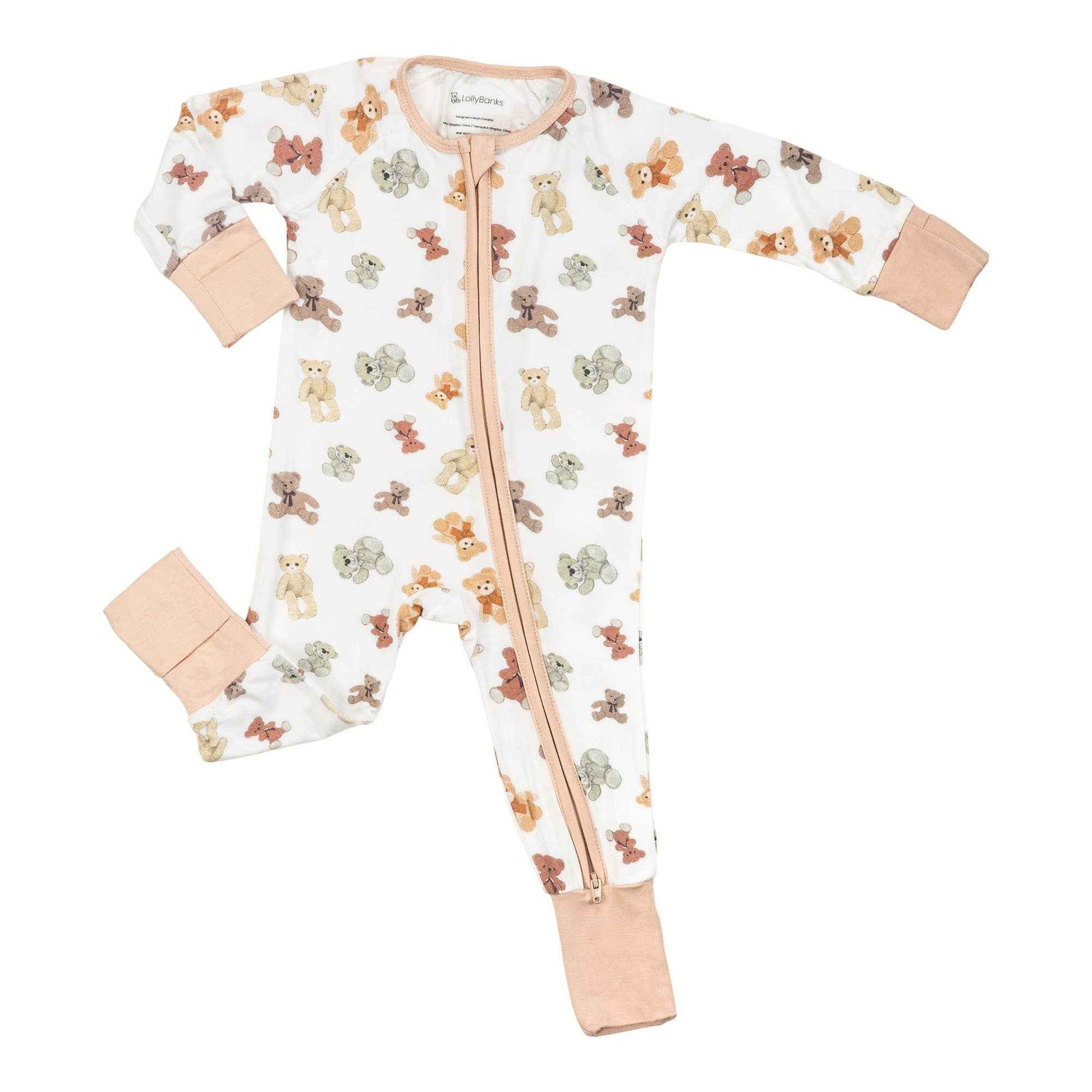LollyBanks - Bamboo Baby Convertible Zipper Pajamas - Teddy Bear