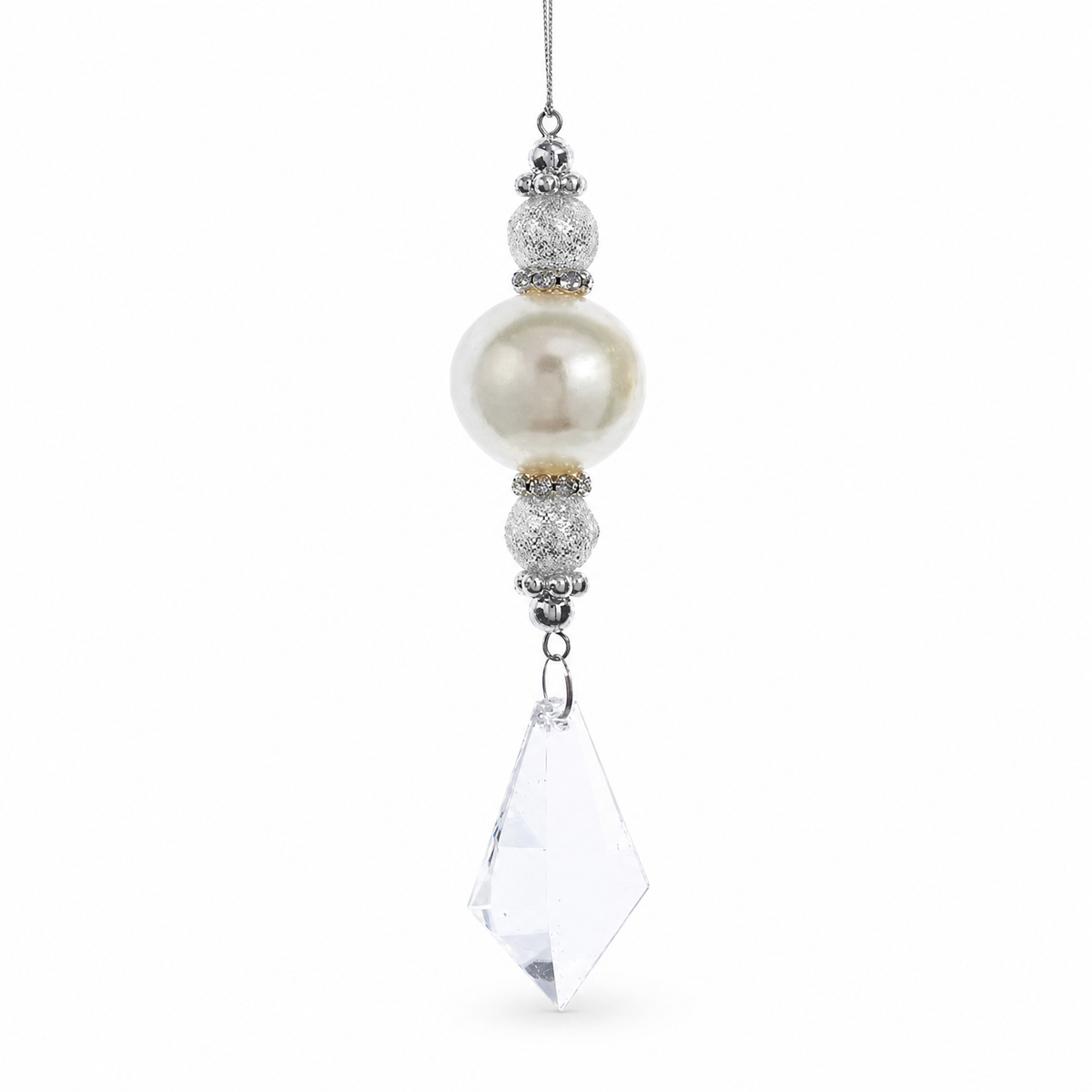 Pearl Pendant Christmas Ornament, Kite design: a flat, angled drop that ends in a clean point