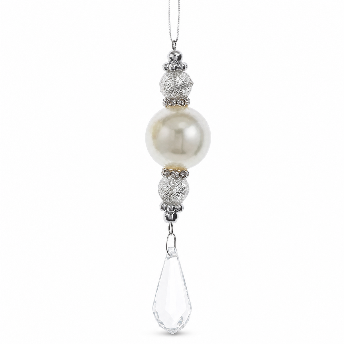 Pearl Pendant Christmas Ornament, Teardrop design: a slimmer drop, faceted all the way to its tip