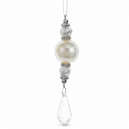 Pearl Pendant Christmas Ornament, Teardrop design: a slimmer drop, faceted all the way to its tip