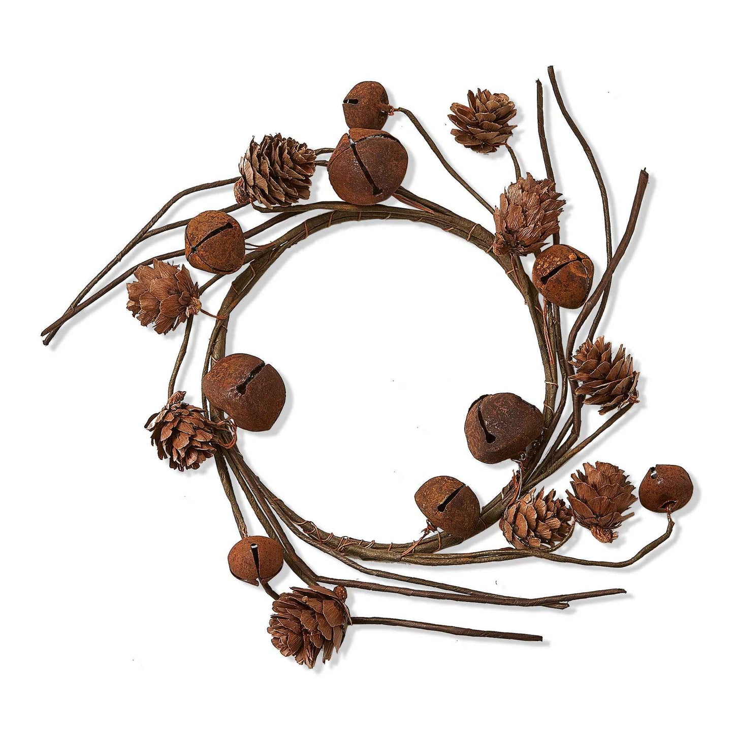 Pinecone And Bell Wreath Small Brown Metal Christmas