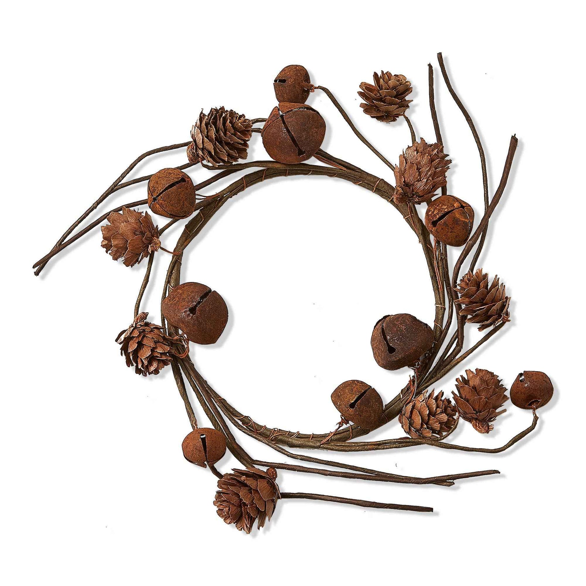 Pinecone And Bell Wreath Small Brown Metal Christmas