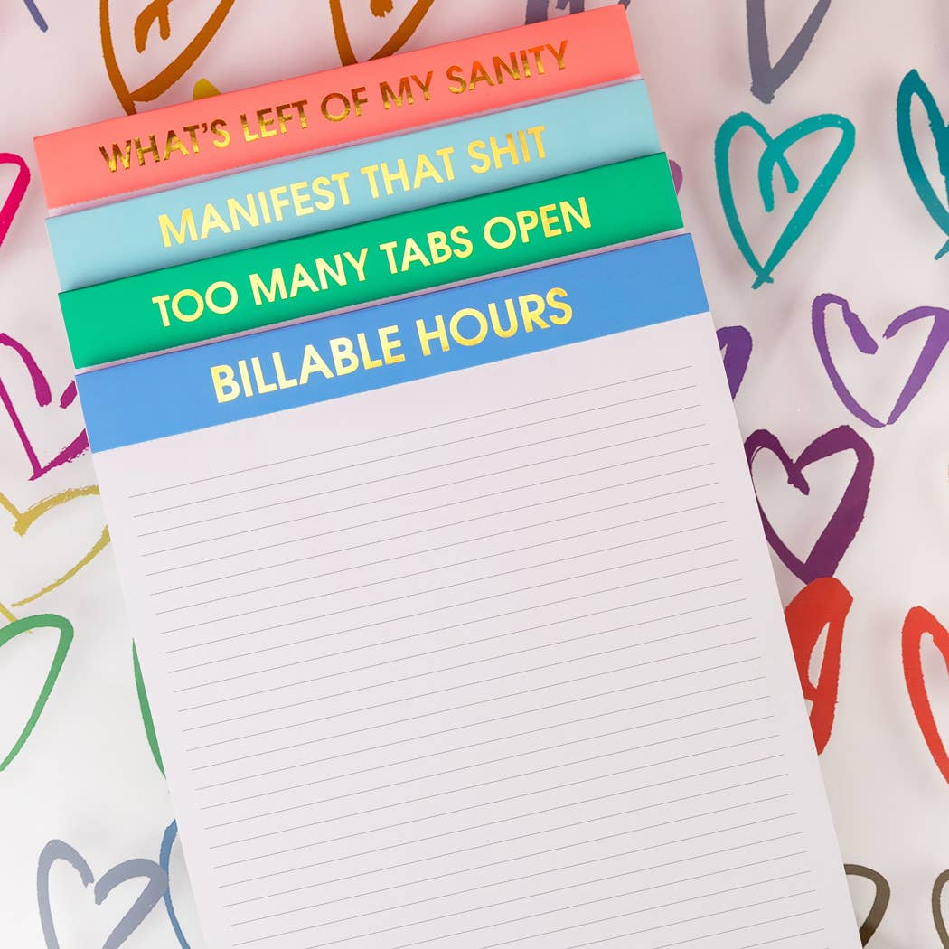 Chez Gagné - Too Many Tabs Open - Large Memo Lined Notepad - Neon Emerald - 65 perforated pages - 10x8