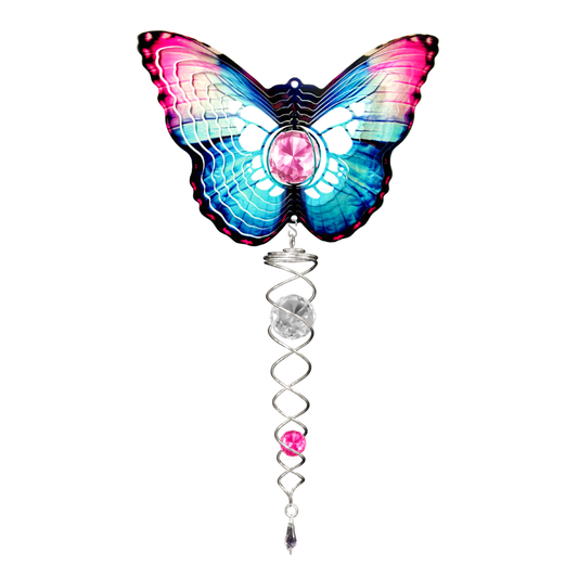 Miniatura de mariposa de cristal rosa - Molinillo de viento