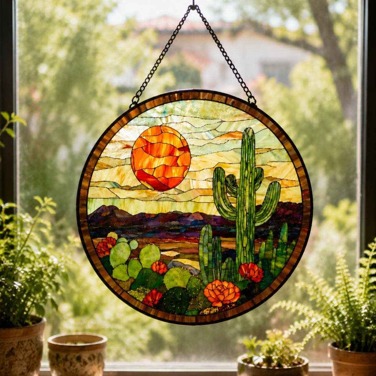 Cactus Art ,Desert Suncatcher, Western Window Decor