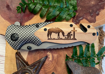 Quail Tail Laser Art - Cowboy Cross Knife