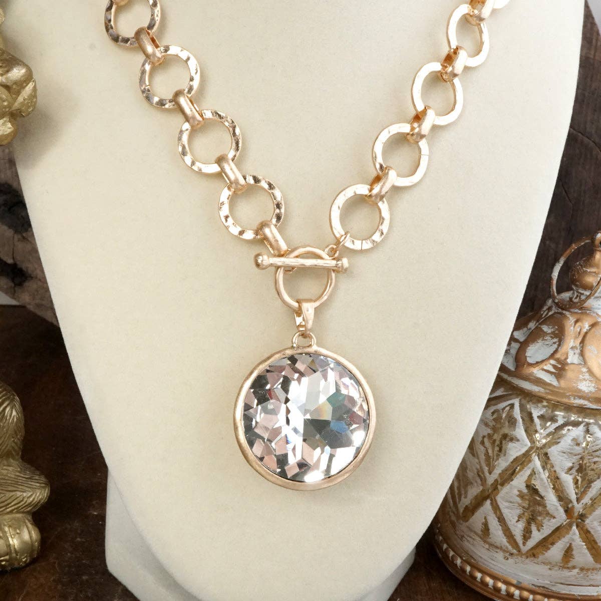 Collar de cadena de anillo grueso con cristal brillante