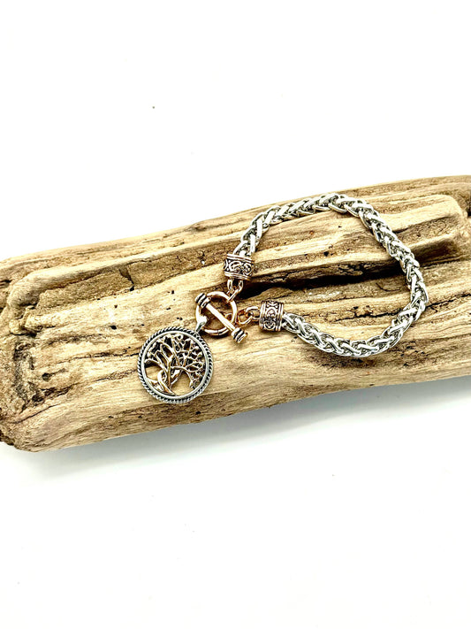 Bracelet Tree of Life Thick Snake Chain w/ Gold Toggle 7”
