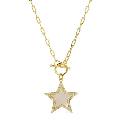 Mop Pave Star Toggle Pendant Necklace
