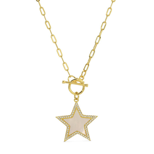 Mop Pave Star Toggle Pendant Necklace