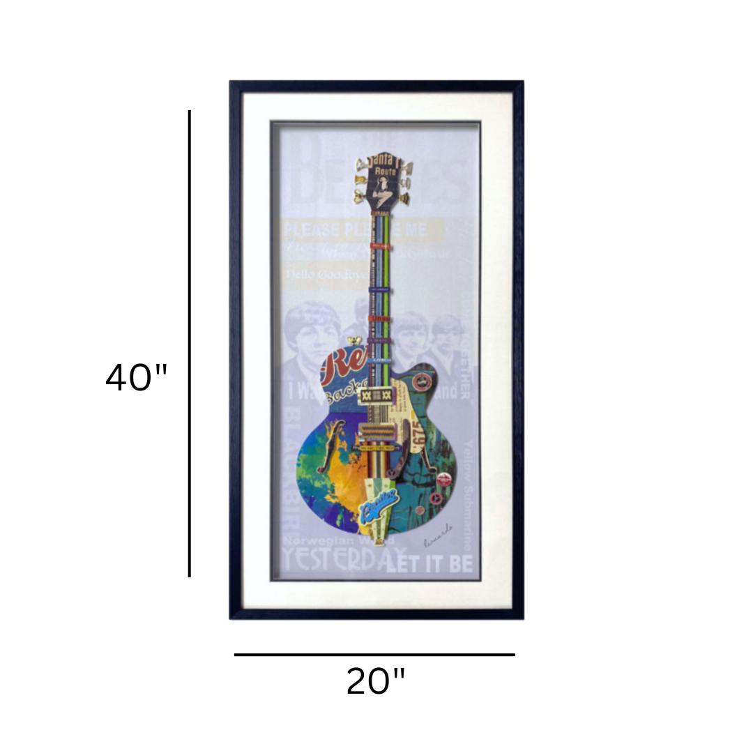 3D Collage Art | Beetles Guitar Blue (40"x20")