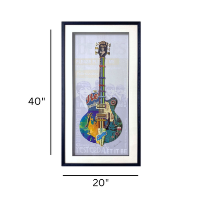 3D Collage Art | Beetles Guitar Blue (40"x20")