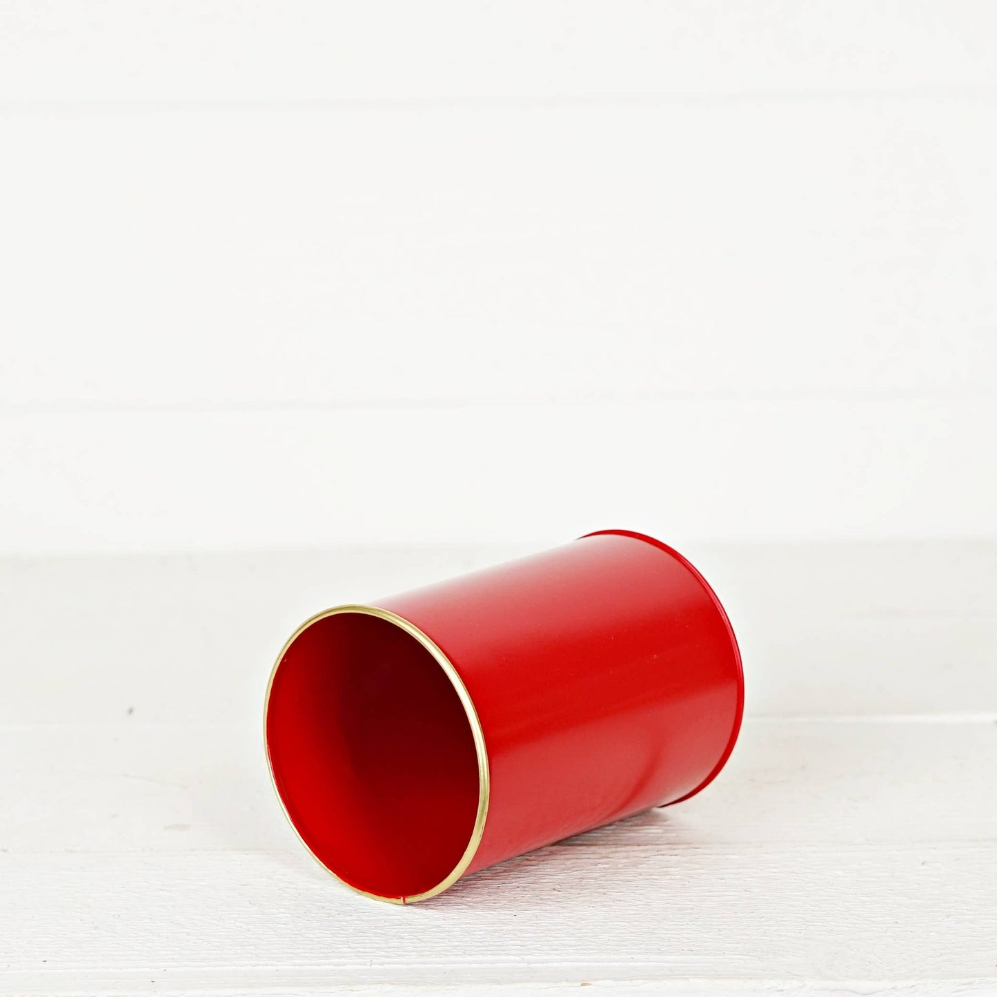 Metal Cylinder Bucket-Red with Gold Edges