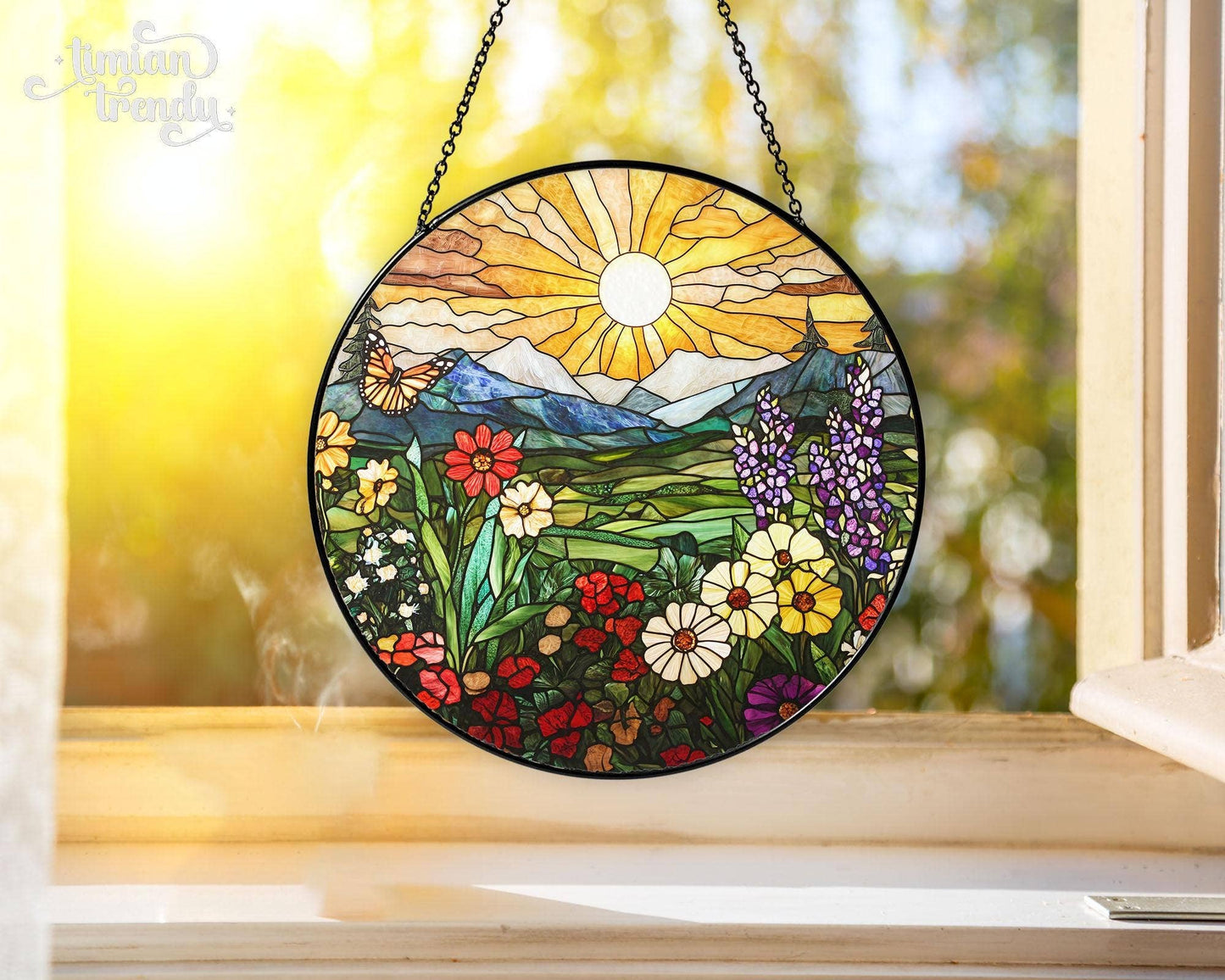 Mountain Wildflowers Stained Glass Suncatcher, Window Decor