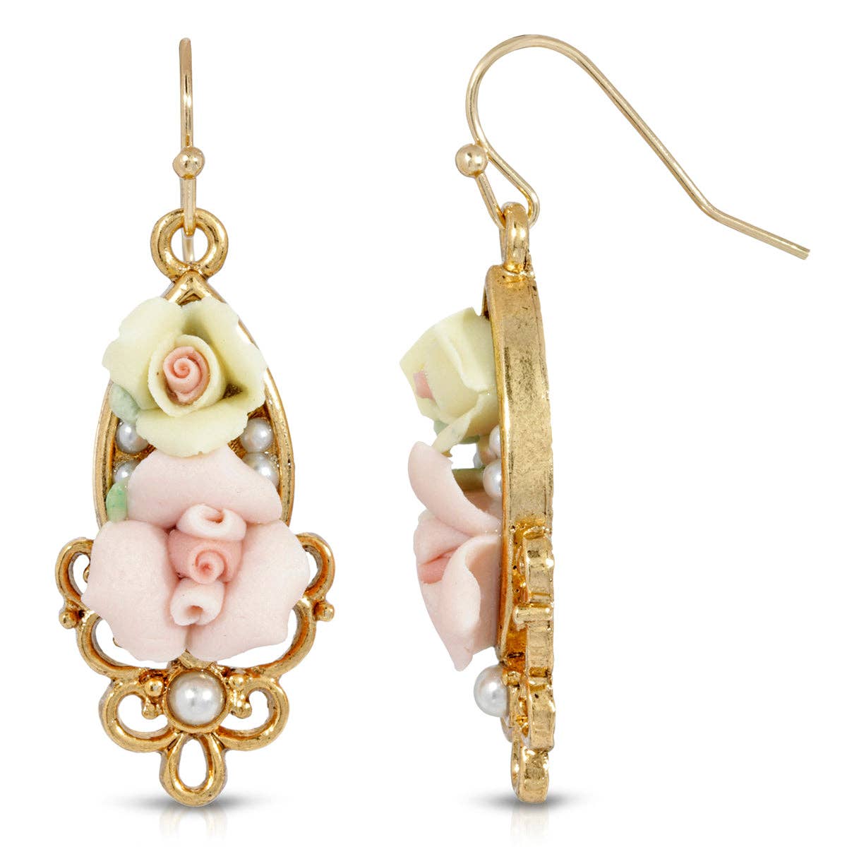 1928 Jewelry - 1928 Jewelry Multicolor Porcelain Rose Costume Pearl Accent