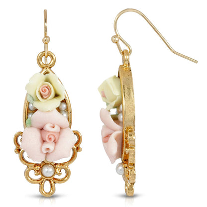 1928 Jewelry - 1928 Jewelry Multicolor Porcelain Rose Costume Pearl Accent