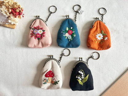 Floral Embroidered Keychain Pouch