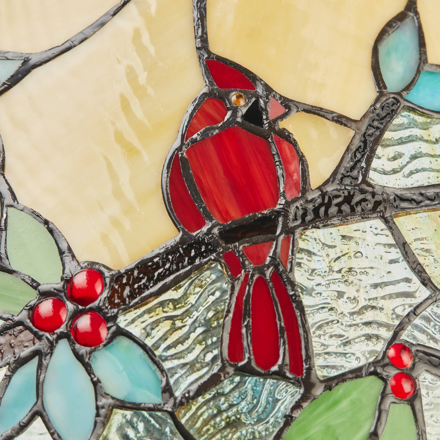 23.75"H Triple-Lit Stained Glass Cardinal Table Lamp