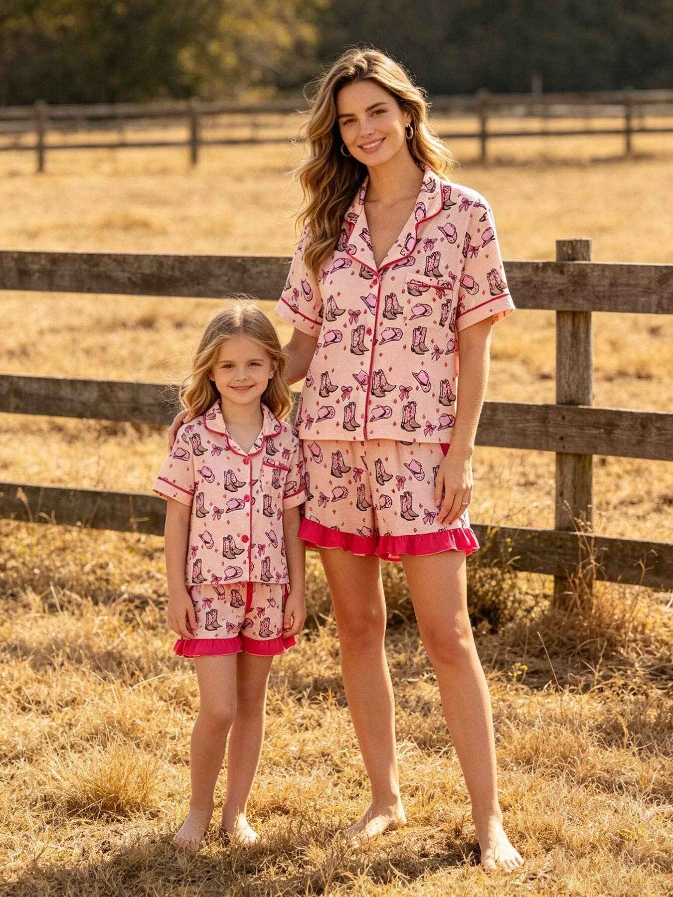 Mommy & Me Western Print Ruffle Pajama Set: 4 / KIDS