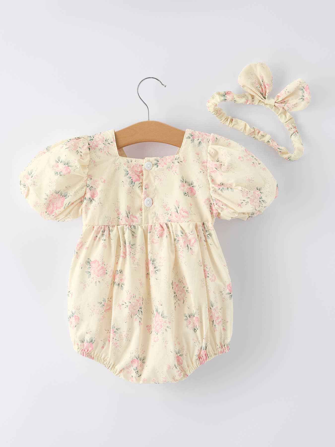 Lace Bow Baby Girls Romper Match Headband: 6M