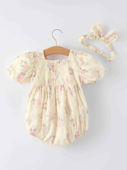 Lace Bow Baby Girls Romper Match Headband: 6M