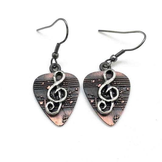 Pewter Earrings - Treble Clef Pick