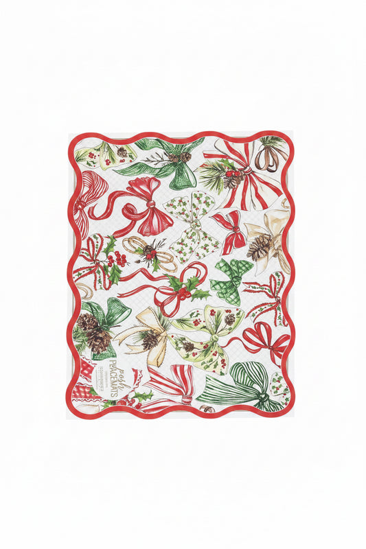 Posh Die Cut Placemat Handpainted Red & Green Christmas Bows (Wave Border)