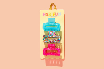 FOR FUN - Claw Hair Clip Set - Med - Asst Colors - 3 Pc Set