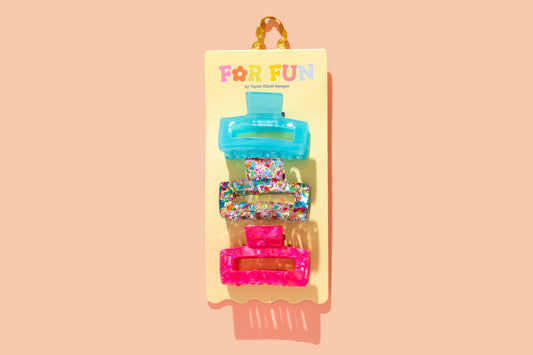 FOR FUN - Claw Hair Clip Set - Med - Asst Colors - 3 Pc Set