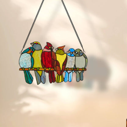 15"W Birds in Love Stained Glass Window Panel