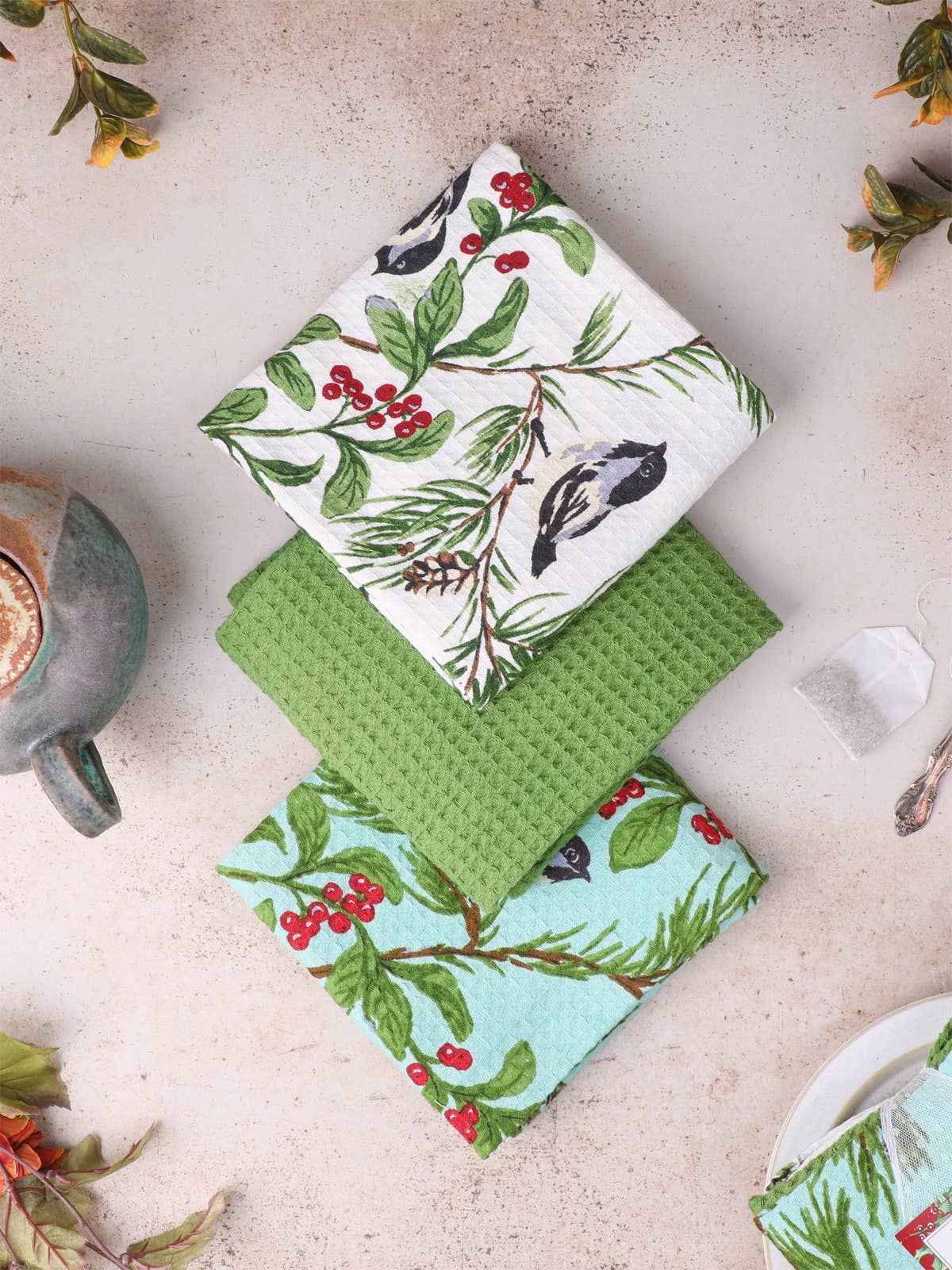 Chickadee Patchwork Tea Towel Bundle Set of 3 - Multi