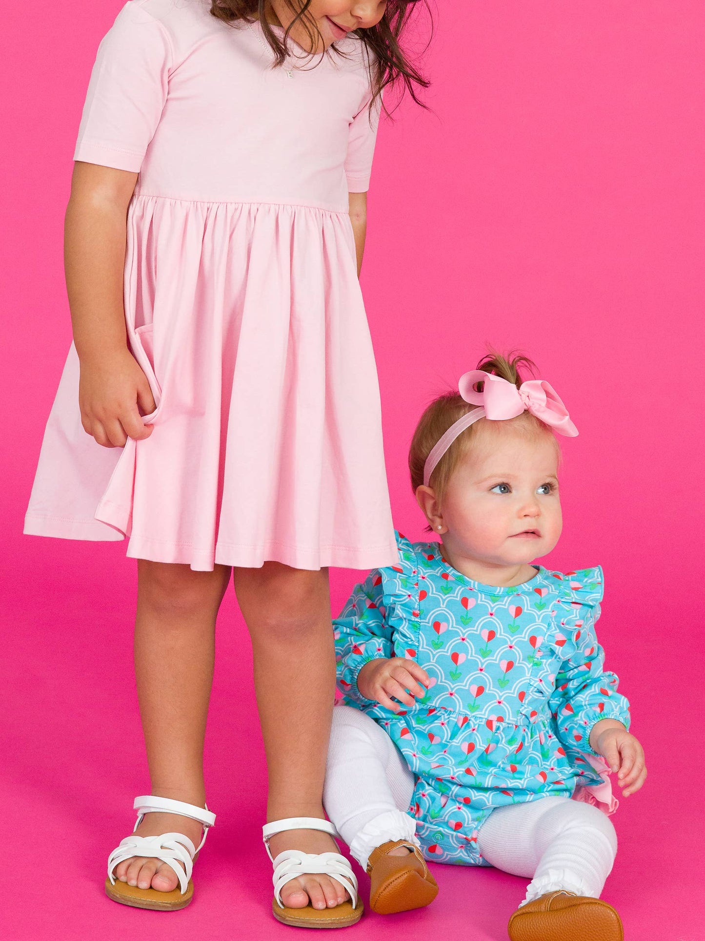 RuffleButts + RuggedButts - Girls Pink Short Sleeve Knit Twirl Dress