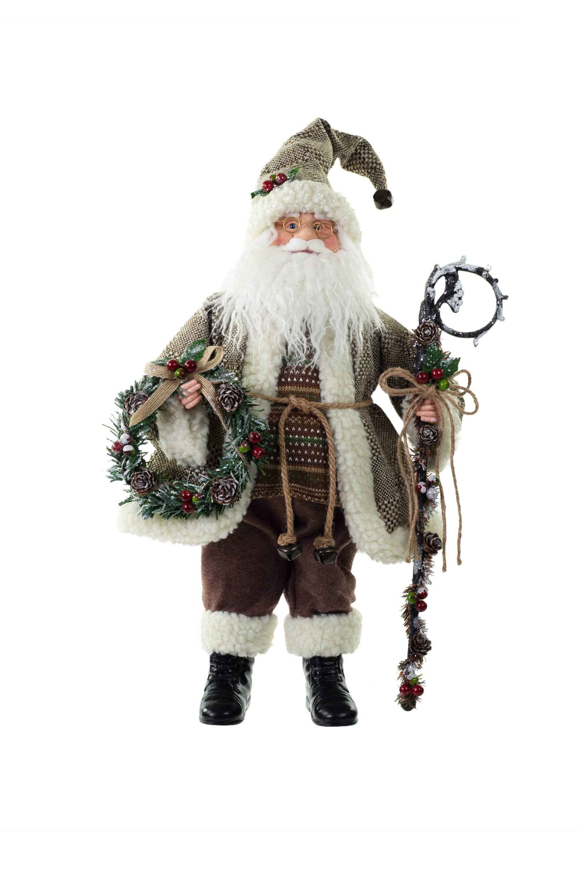 Brown/White Rustic Santa Figurine with Staff