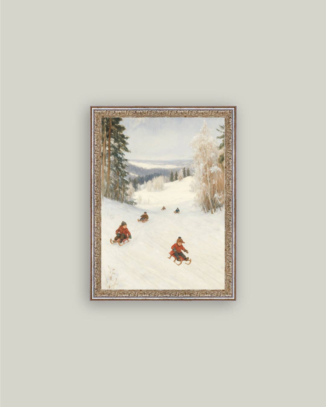 Sledding Hill Framed Antique Art