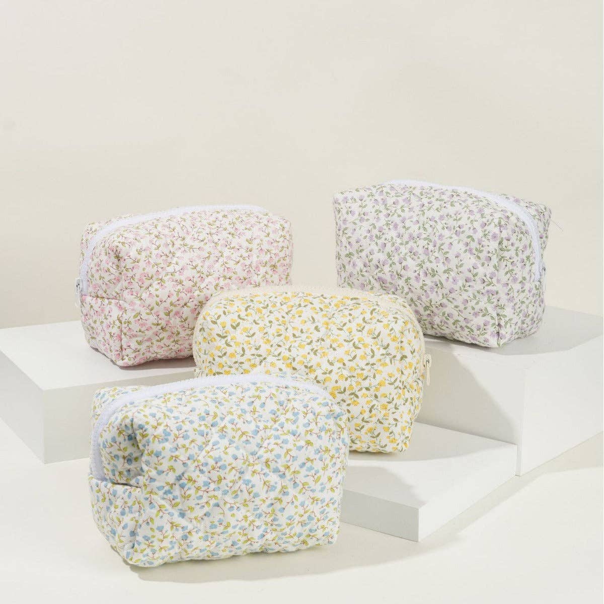 Dipped Shop - Floral Quilted Large Capacity Cotton Cosmetic Bag DPB0115